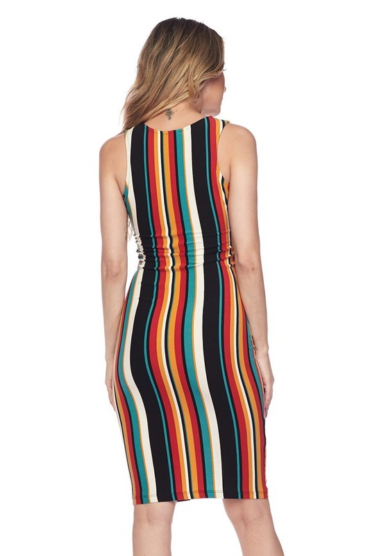 Body Con Multi-Striped Dress - POSH NOVA