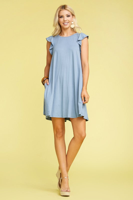 RUFFLE DETAILED PRINCESS SEAM DRESS-Blue - POSH NOVA