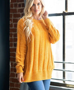 Chenille Cable Knit Sweater- Mustard - POSH NOVA