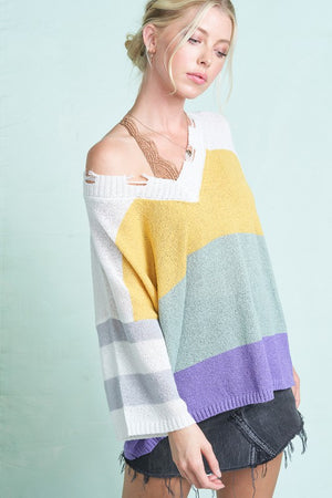Becca Colorblock Distressed Sweater