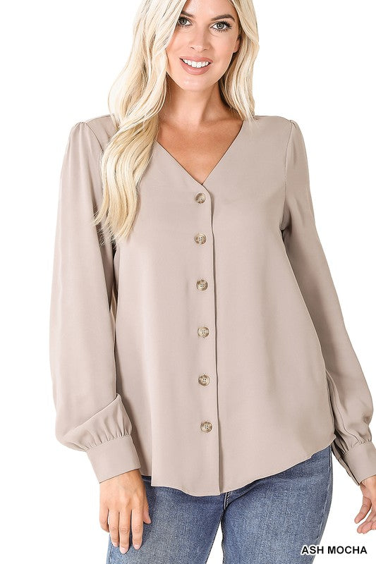 Tinley Button Down Top- Taupe