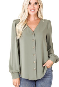 Tinley Button Down Top- Olive