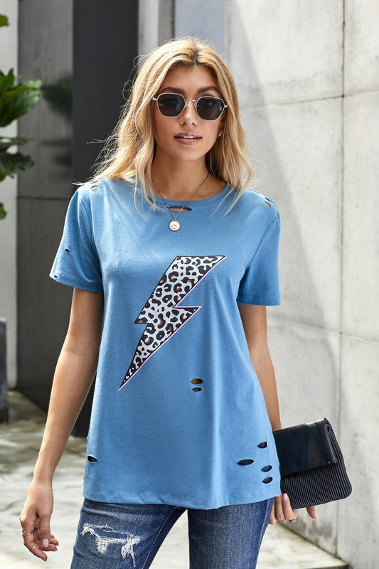 Distressed Animal Print Bolt Tee - POSH NOVA