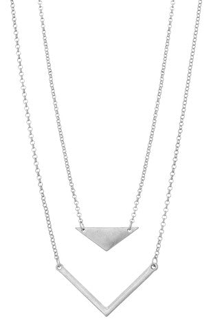 Layered Worn Silver Geo Pendant Necklace - POSH NOVA