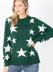 Star Bubble Sleeve Sweater-Hunter Green - POSH NOVA