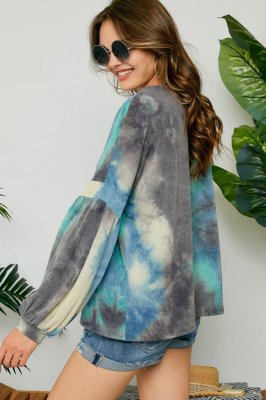 Tamara Teal Tie Dye Top - POSH NOVA