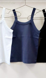 Racer Ribbed Cropped Tank-Steel Blue