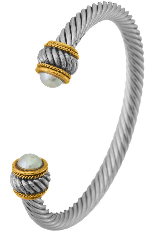 David Dupes - Twisted Pearl Cable Cuff Bracelet- White - POSH NOVA