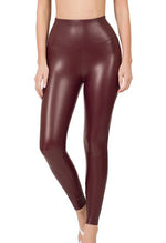 High Rise Faux Leather Leggings- Burgundy