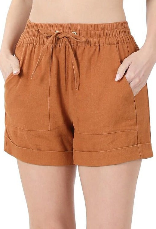 Linen Drawstring Waist Shorts