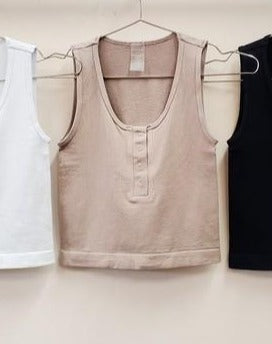 Buttoned Crop Tank-Taupe