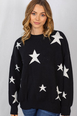 Star Bubble Sleeve Sweater-Black