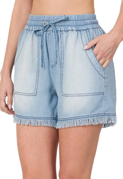 Chambray Cutie Frayed Shorts