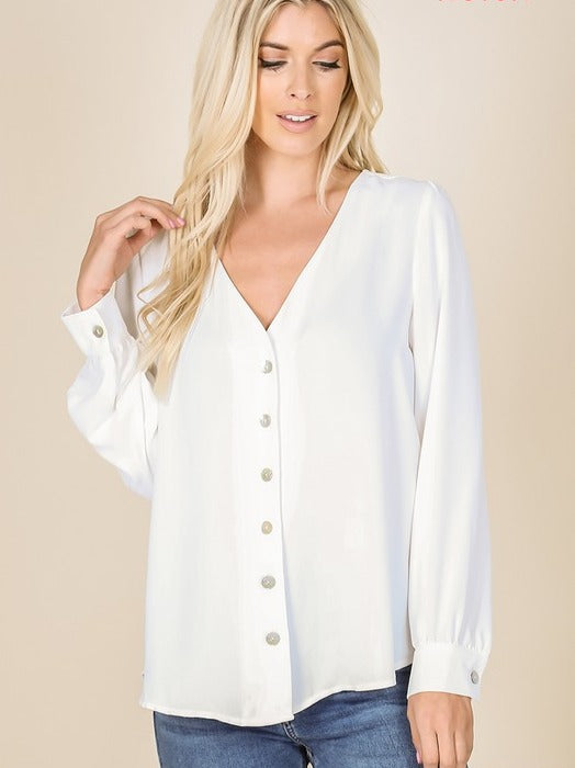 Tinley Button Down Top- White - POSH NOVA