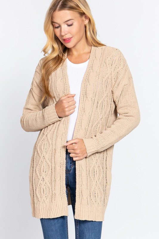 Forget Me Not Chenille Cardigan- Taupe