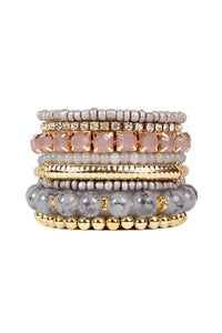 Stacked Beaded Bracelet Set- Multi-Colored Gold Tones