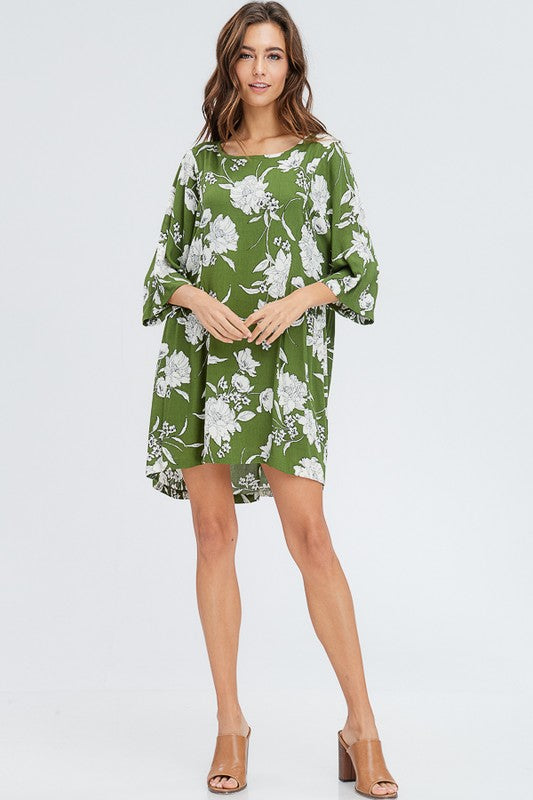 Floral Print Shirring Dress - POSH NOVA