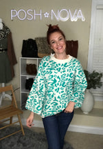 Alyssa Exotic Bubble Sleeve Sweater-Green - POSH NOVA