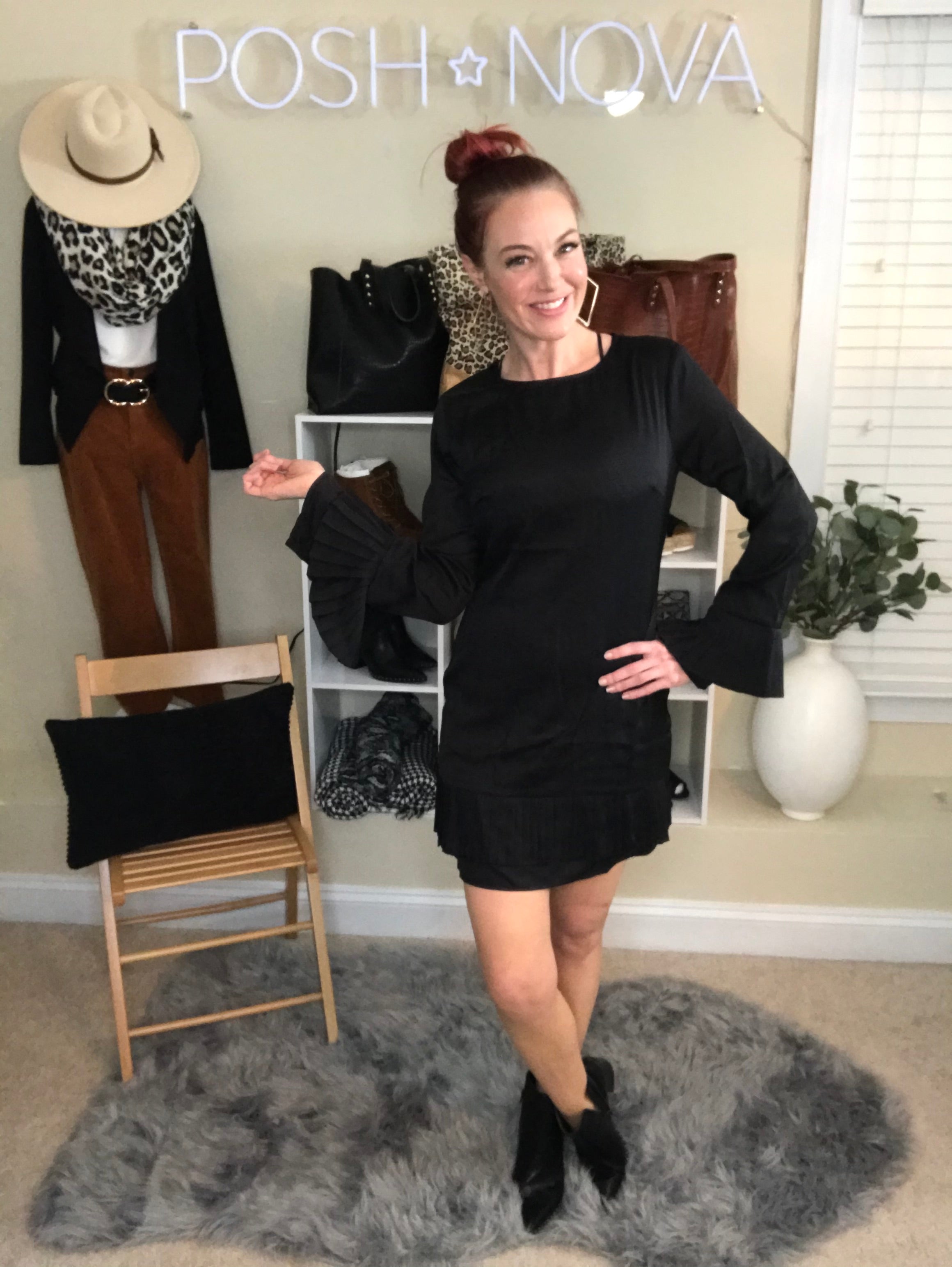 Fancy Frill Black Dress - POSH NOVA