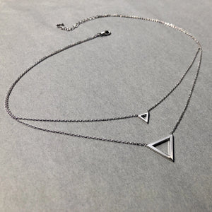 Layered Triangle Necklace-White Gold - POSH NOVA