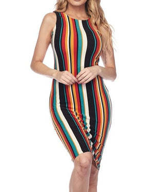 Body Con Multi-Striped Dress - POSH NOVA