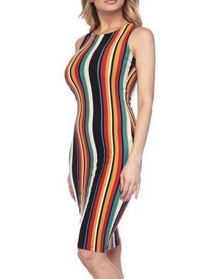 Body Con Multi-Striped Dress - POSH NOVA