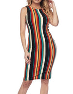 Body Con Multi-Striped Dress - POSH NOVA
