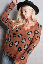 Leopard Distressed Sweater - POSH NOVA