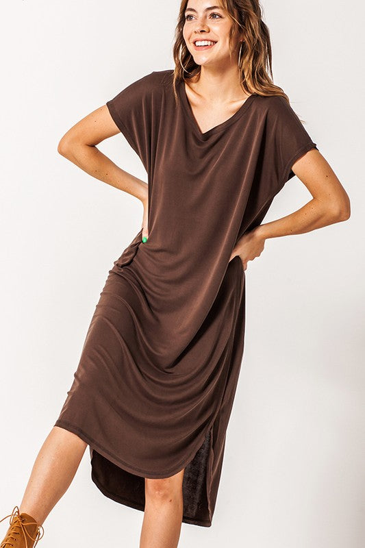 Not So Basic Long Dress-Dark Brown - POSH NOVA