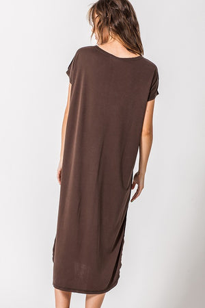 Not So Basic Long Dress-Dark Brown - POSH NOVA