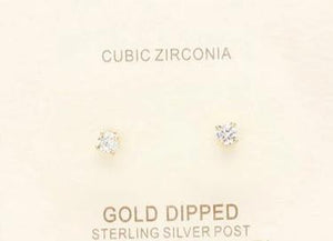 Cubic Zirconia Studs - Round -Gold - POSH NOVA