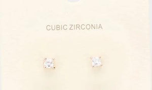 Cubic Zirconia Stud Earrings- Square- Gold or White Gold - POSH NOVA