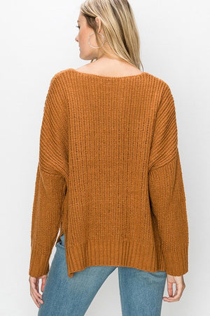 Tabby V Neck Sweater- Rust - POSH NOVA